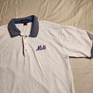 VTG 90s Antigua New York Mets Polo Shirt Mens XL White Blue MLB Baseball Logo